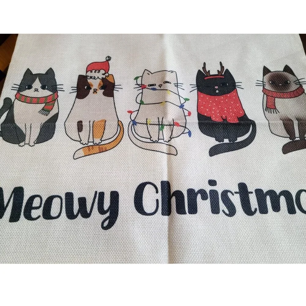 Cat Christmas Pillow Cover Decorative Throw Case Sofa Couch Holiday Accent Decor